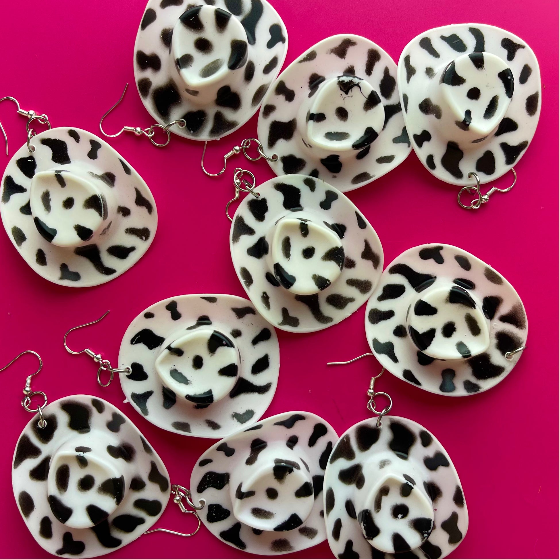 Cow Print Cowgirl Hat Earrings - Cuteryko