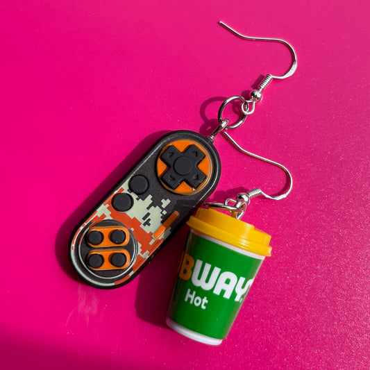 Subway Coffee and Game Remote Earrings
