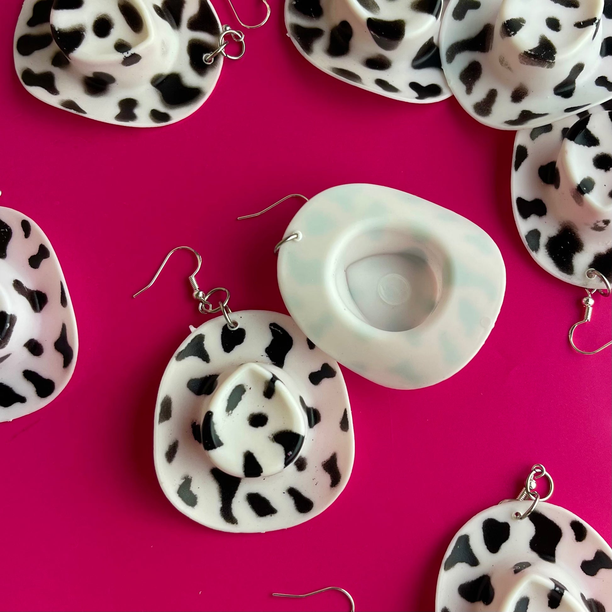 Cow Print Cowgirl Hat Earrings - Cuteryko