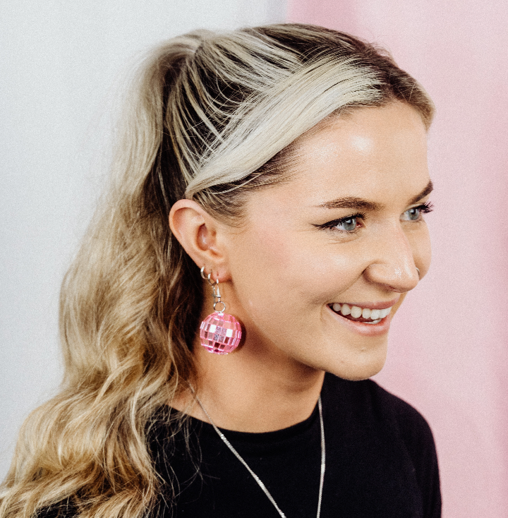 Pink Disco Ball Earrings - Cuteryko