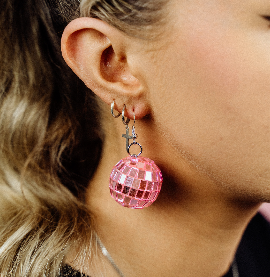 Pink Disco Ball Earrings - Cuteryko