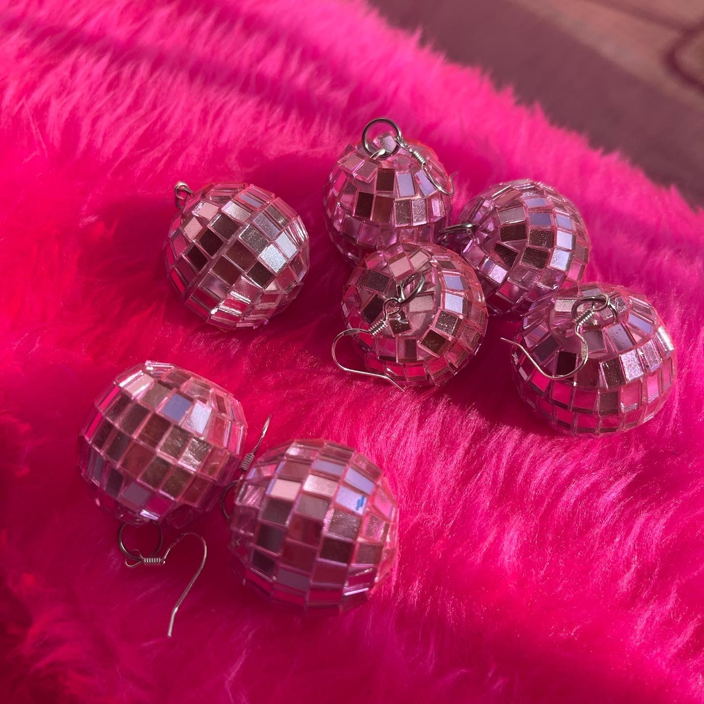 Hot Pink Disco Ball Earrings