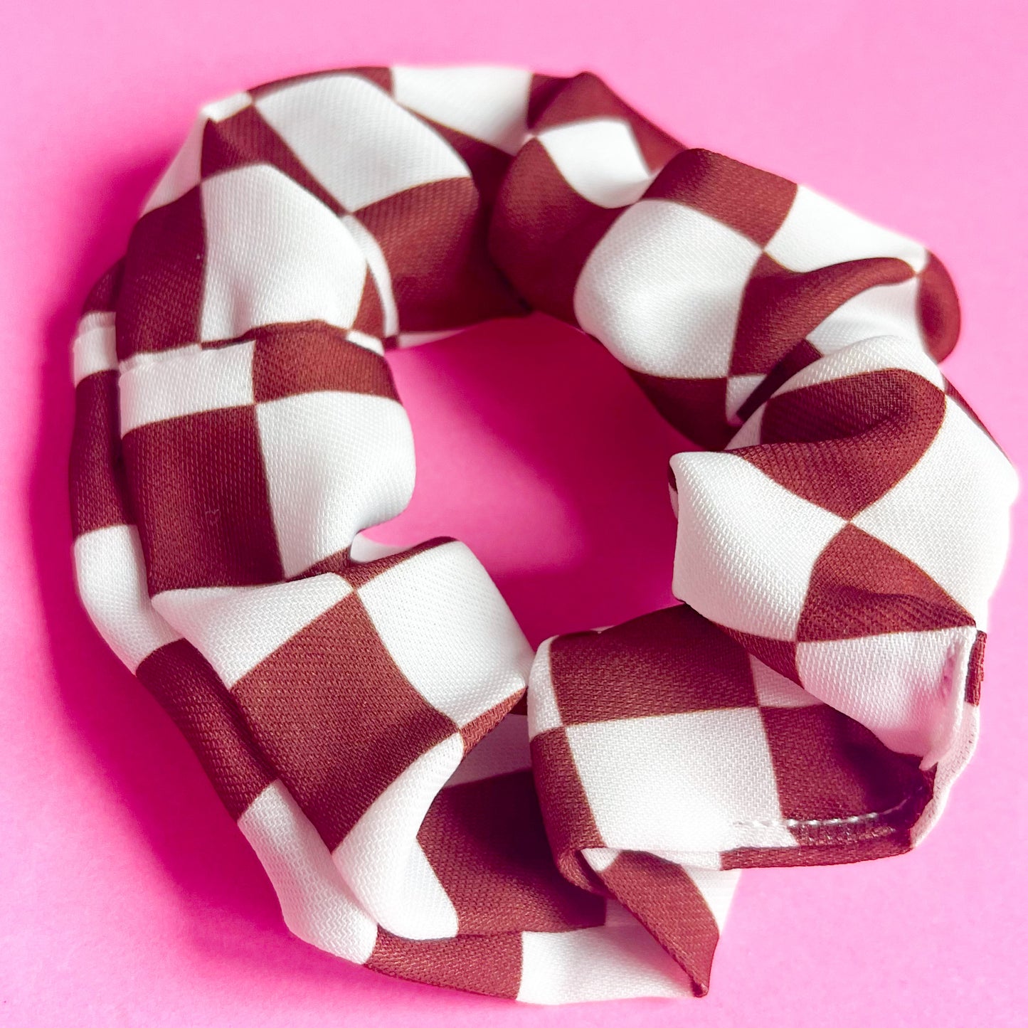 Brown and White Checkered Scrunchie
