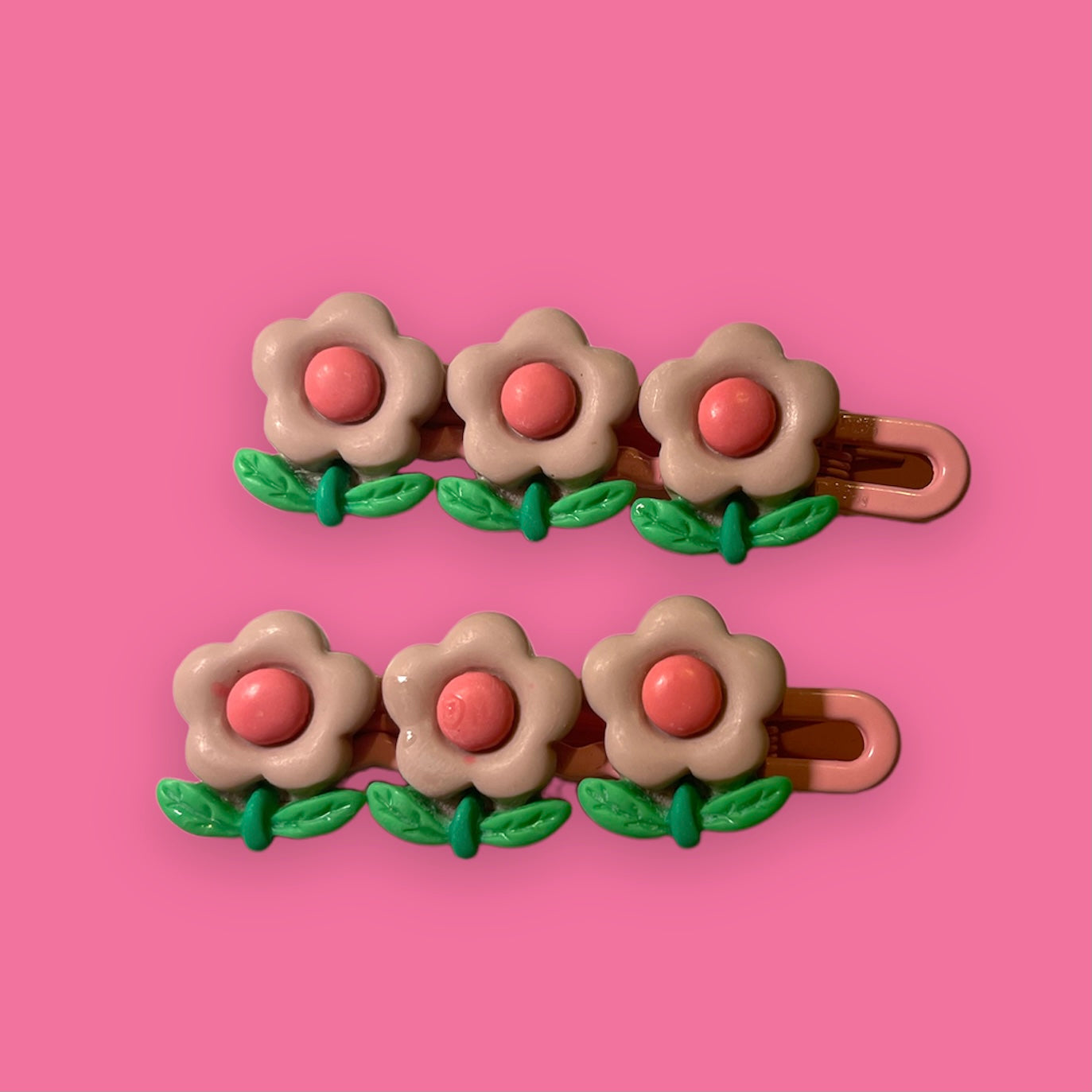 Cute Pink Flower Hair Clips