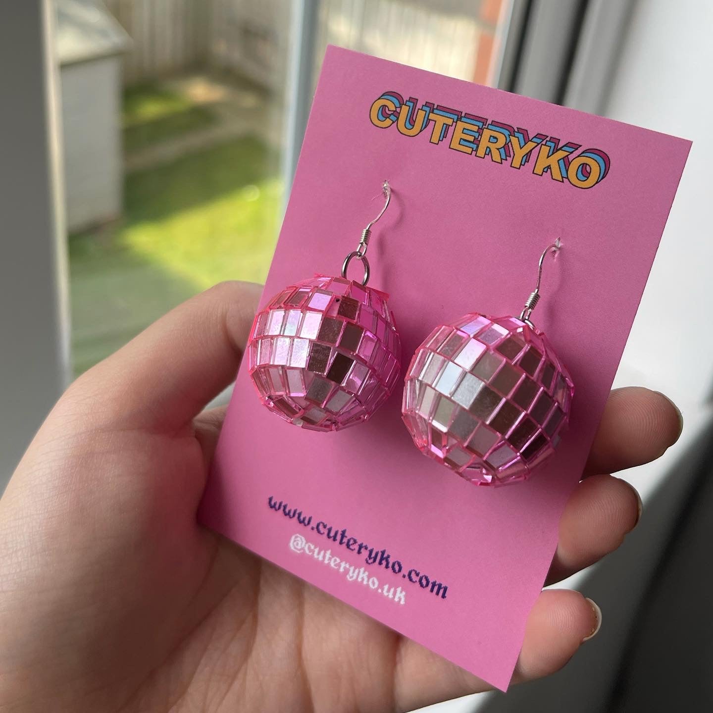 Pink Disco Ball Earrings - Cuteryko