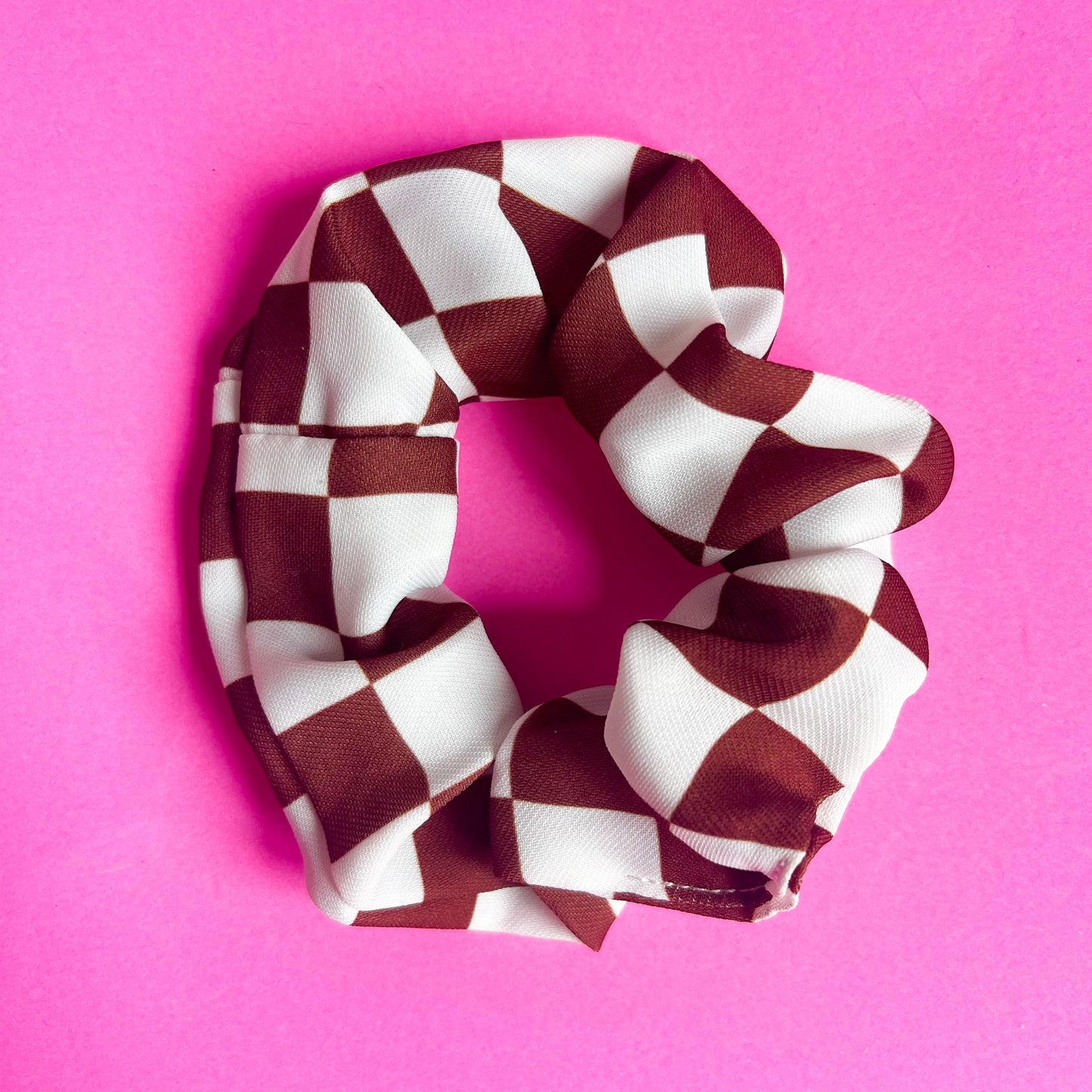 Brown and White Checkered Scrunchie